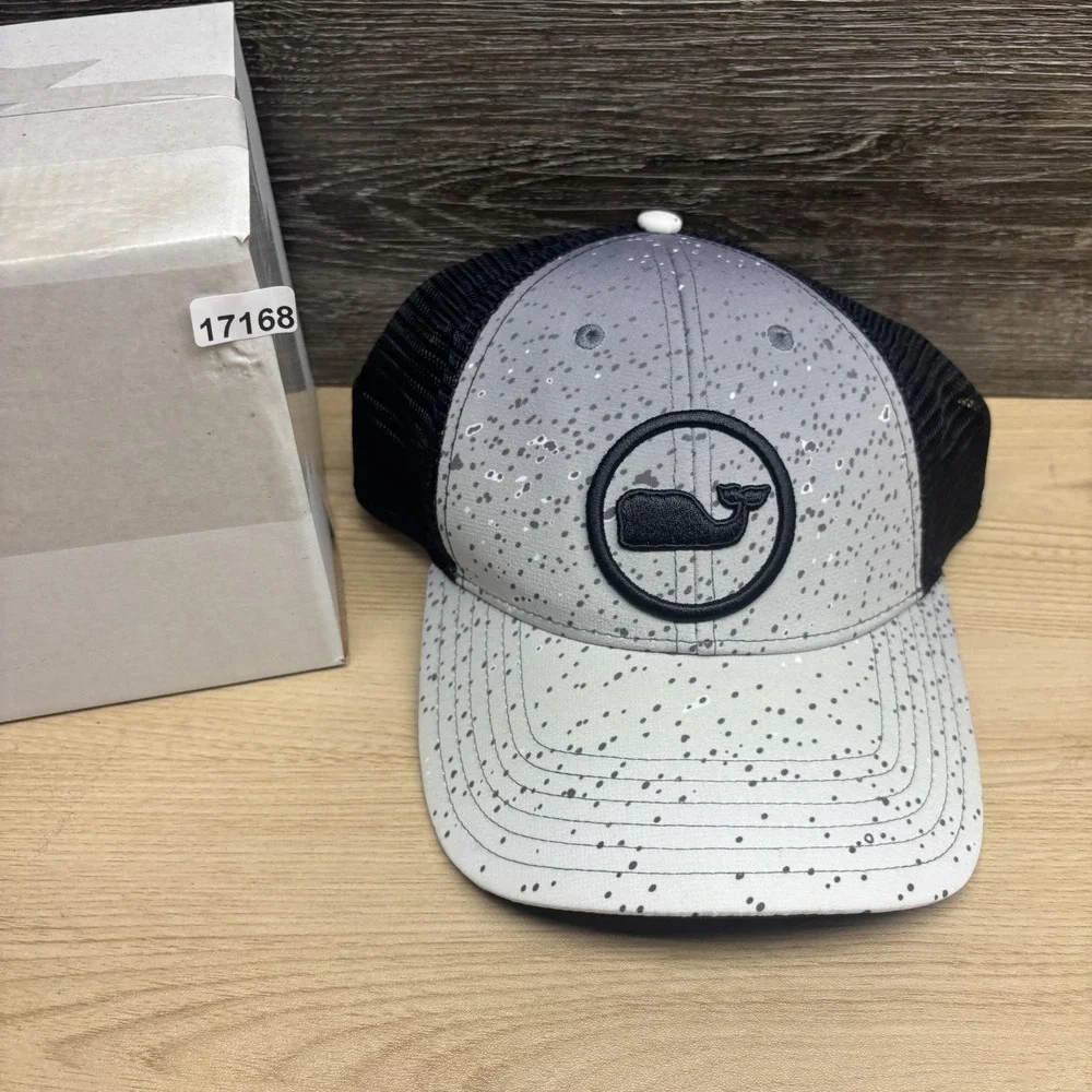 Vineyard Vines Hat Cap Snap Back‎ Black Gray Whale Logo Mesh Trucker Mens